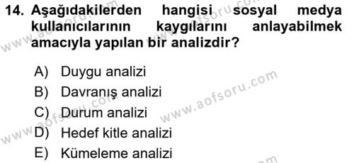 Sosyal Medya Uygulama Alanlari Dersi 2023 - 2024 Yılı (Vize) Ara Sınavı 14. Soru