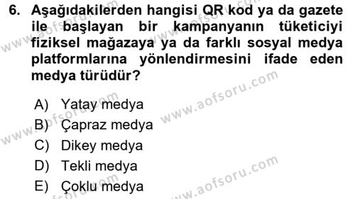 Sosyal Medya Uygulama Alanlari Dersi 2023 - 2024 Yılı (Vize) Ara Sınavı 6. Soru