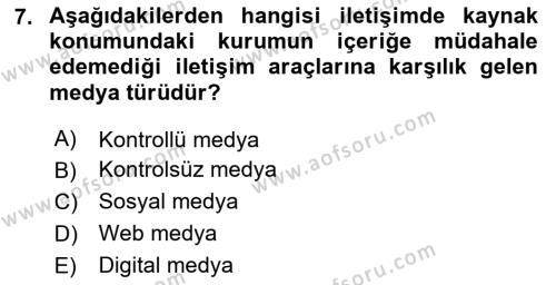 Sosyal Medya Uygulama Alanlari Dersi 2023 - 2024 Yılı (Vize) Ara Sınavı 7. Soru