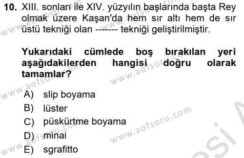 Sanat Tarihi Dersi 2020 - 2021 Yılı Yaz Okulu Sınavı 10. Soru