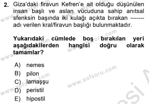 Sanat Tarihi Dersi 2020 - 2021 Yılı Yaz Okulu Sınavı 2. Soru