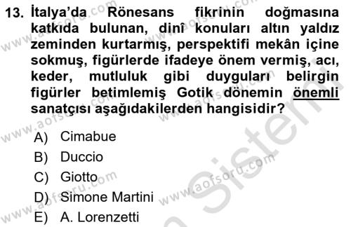 Sanat Tarihi Dersi 2021 - 2022 Yılı Yaz Okulu Sınavı 13. Soru