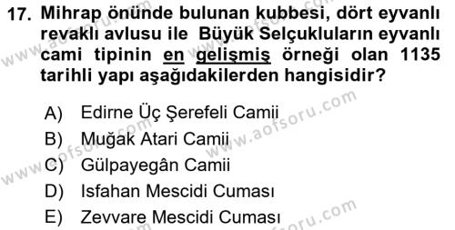 Sanat Tarihi Dersi 2021 - 2022 Yılı Yaz Okulu Sınavı 17. Soru