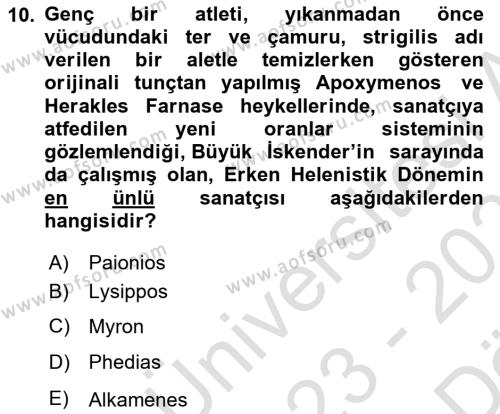 Sanat Tarihi Dersi 2023 - 2024 Yılı (Vize) Ara Sınavı 10. Soru