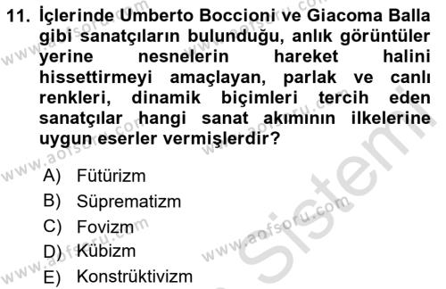 Sanat Tarihi Dersi 2023 - 2024 Yılı (Final) Dönem Sonu Sınavı 11. Soru