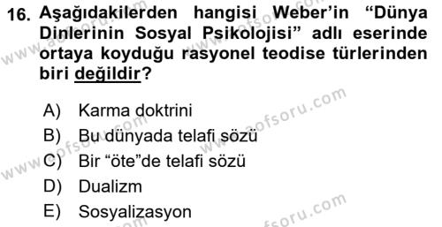 Sosyolojiye Giriş Dersi 2018 - 2019 Yılı (Final) Dönem Sonu Sınavı 16. Soru