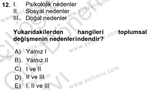 Sosyolojiye Giriş Dersi 2022 - 2023 Yılı (Vize) Ara Sınavı 12. Soru