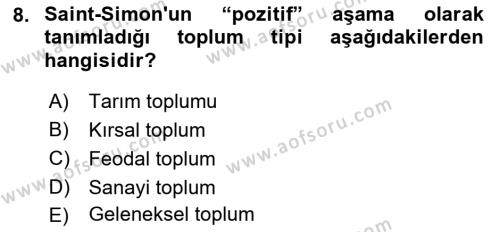 Sosyolojiye Giriş Dersi 2023 - 2024 Yılı (Vize) Ara Sınavı 8. Soru