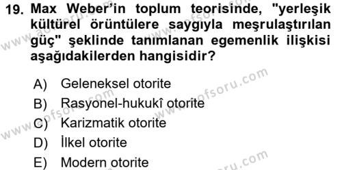 Sosyal Bilimlerde Temel Kavramlar Dersi 2018 - 2019 Yılı (Final) Dönem Sonu Sınavı 19. Soru