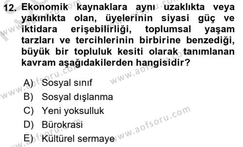 Sosyal Bilimlerde Temel Kavramlar Dersi 2021 - 2022 Yılı (Final) Dönem Sonu Sınavı 12. Soru