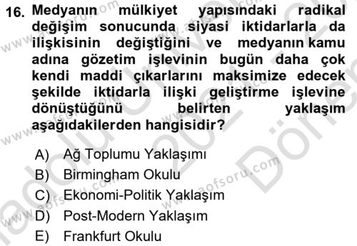 Sosyal Bilimlerde Temel Kavramlar Dersi 2021 - 2022 Yılı (Final) Dönem Sonu Sınavı 16. Soru