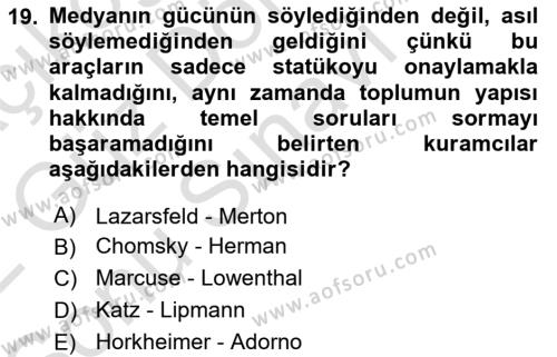 Sosyal Bilimlerde Temel Kavramlar Dersi 2021 - 2022 Yılı (Final) Dönem Sonu Sınavı 19. Soru