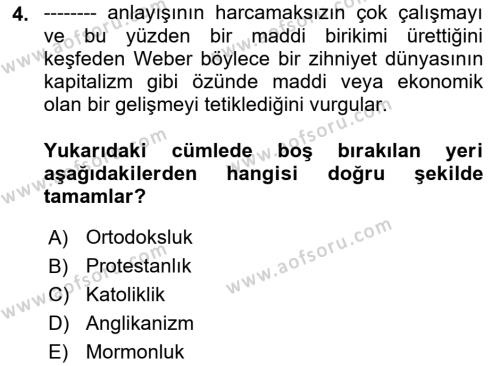 Sosyal Bilimlerde Temel Kavramlar Dersi 2021 - 2022 Yılı (Final) Dönem Sonu Sınavı 4. Soru