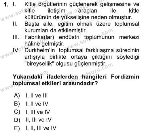 Sosyal Bilimlerde Temel Kavramlar Dersi 2021 - 2022 Yılı Yaz Okulu Sınavı 1. Soru