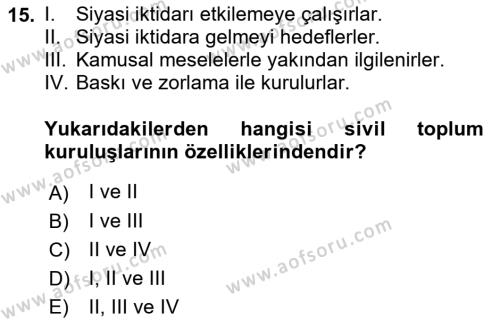 Sosyal Bilimlerde Temel Kavramlar Dersi 2021 - 2022 Yılı Yaz Okulu Sınavı 15. Soru