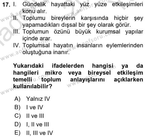 Sosyal Bilimlerde Temel Kavramlar Dersi 2021 - 2022 Yılı Yaz Okulu Sınavı 17. Soru