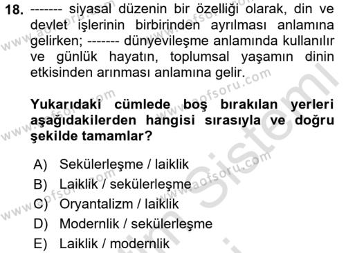 Sosyal Bilimlerde Temel Kavramlar Dersi 2022 - 2023 Yılı (Vize) Ara Sınavı 18. Soru