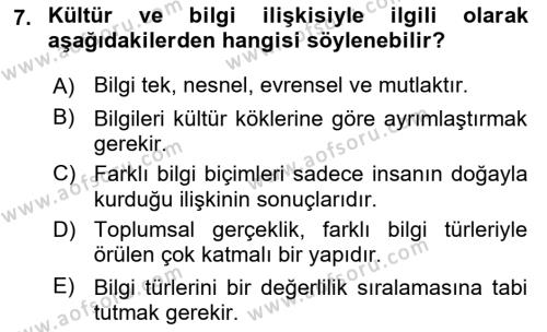 Sosyal Bilimlerde Temel Kavramlar Dersi 2022 - 2023 Yılı (Vize) Ara Sınavı 7. Soru