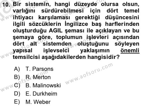 Sosyal Bilimlerde Temel Kavramlar Dersi 2022 - 2023 Yılı (Final) Dönem Sonu Sınavı 10. Soru