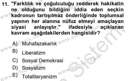 Sosyal Bilimlerde Temel Kavramlar Dersi 2022 - 2023 Yılı (Final) Dönem Sonu Sınavı 11. Soru