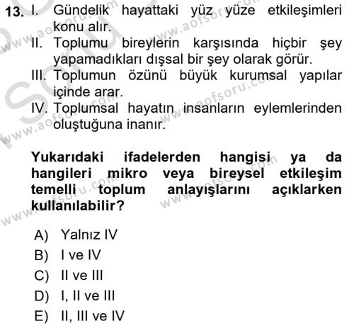 Sosyal Bilimlerde Temel Kavramlar Dersi 2022 - 2023 Yılı (Final) Dönem Sonu Sınavı 13. Soru