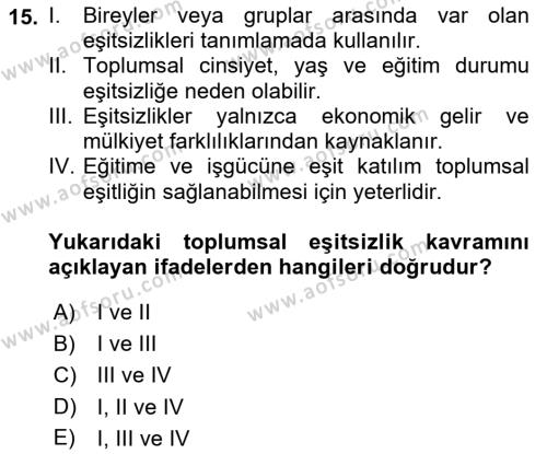 Sosyal Bilimlerde Temel Kavramlar Dersi 2022 - 2023 Yılı (Final) Dönem Sonu Sınavı 15. Soru