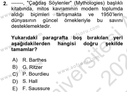 Sosyal Bilimlerde Temel Kavramlar Dersi 2022 - 2023 Yılı (Final) Dönem Sonu Sınavı 2. Soru