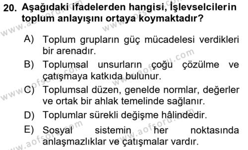 Sosyal Bilimlerde Temel Kavramlar Dersi 2022 - 2023 Yılı (Final) Dönem Sonu Sınavı 20. Soru