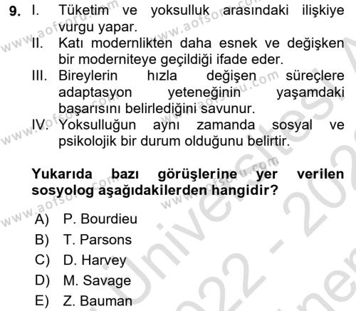 Sosyal Bilimlerde Temel Kavramlar Dersi 2022 - 2023 Yılı (Final) Dönem Sonu Sınavı 9. Soru