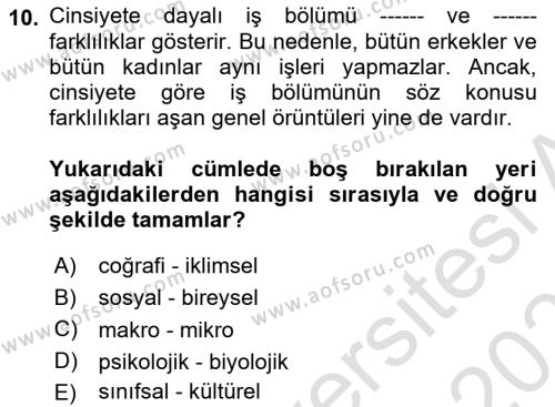 Sosyal Bilimlerde Temel Kavramlar Dersi 2022 - 2023 Yılı Yaz Okulu Sınavı 10. Soru