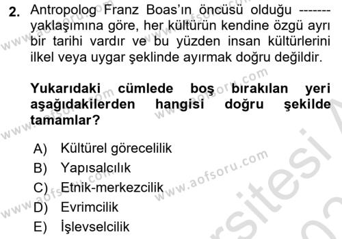 Sosyal Bilimlerde Temel Kavramlar Dersi 2022 - 2023 Yılı Yaz Okulu Sınavı 2. Soru