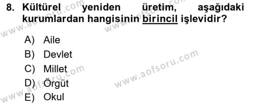 Sosyal Bilimlerde Temel Kavramlar Dersi 2022 - 2023 Yılı Yaz Okulu Sınavı 8. Soru