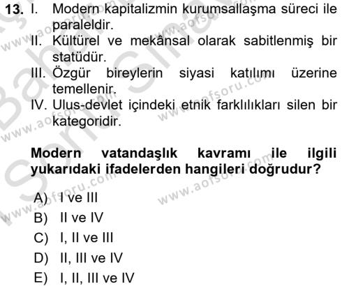 İnsan ve Toplum Dersi 2016 - 2017 Yılı (Final) Dönem Sonu Sınavı 13. Soru