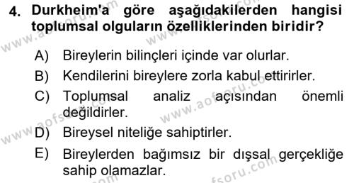 Sosyolojide Araştırma Yöntem ve Teknikleri Dersi 2021 - 2022 Yılı Yaz Okulu Sınavı 4. Soru