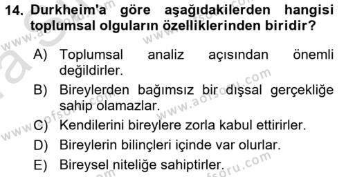 Sosyolojide Araştırma Yöntem ve Teknikleri Dersi 2022 - 2023 Yılı (Vize) Ara Sınavı 14. Soru