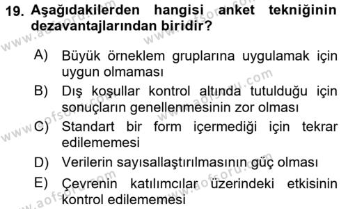 Sosyolojide Araştırma Yöntem ve Teknikleri Dersi 2022 - 2023 Yılı (Vize) Ara Sınavı 19. Soru