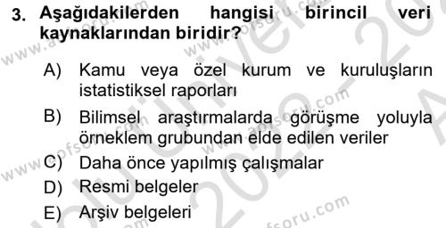 Sosyolojide Araştırma Yöntem ve Teknikleri Dersi 2022 - 2023 Yılı (Vize) Ara Sınavı 3. Soru