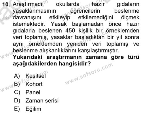 Sosyolojide Araştırma Yöntem ve Teknikleri Dersi 2022 - 2023 Yılı (Final) Dönem Sonu Sınavı 10. Soru