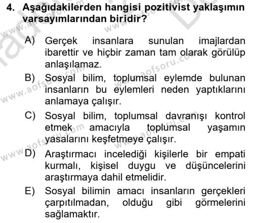 Sosyolojide Araştırma Yöntem ve Teknikleri Dersi 2022 - 2023 Yılı (Final) Dönem Sonu Sınavı 4. Soru