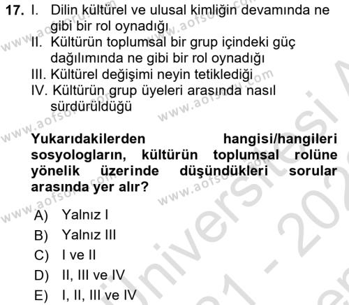 Turizm Sosyolojisi Dersi 2021 - 2022 Yılı (Final) Dönem Sonu Sınavı 17. Soru