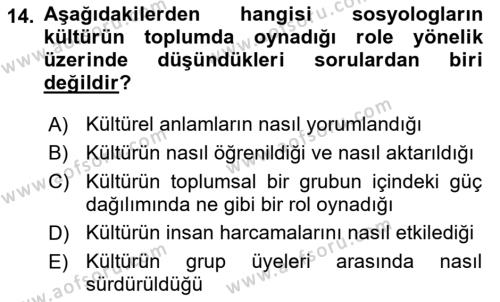 Turizm Sosyolojisi Dersi 2022 - 2023 Yılı (Final) Dönem Sonu Sınavı 14. Soru