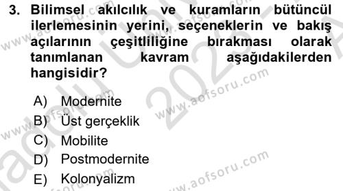 Turizm Sosyolojisi Dersi 2023 - 2024 Yılı (Vize) Ara Sınavı 3. Soru