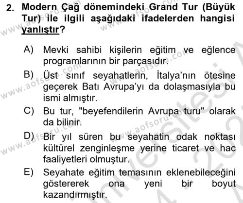 Turizm Sosyolojisi Dersi 2024 - 2025 Yılı (Vize) Ara Sınavı 2. Soru