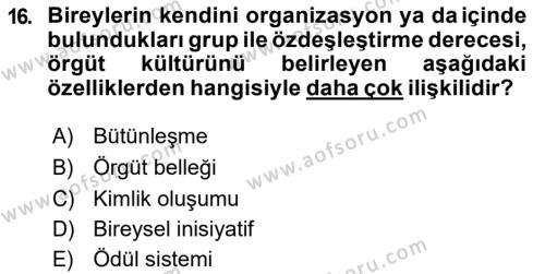 Örgütsel Davranış Dersi 2017 - 2018 Yılı (Vize) Ara Sınavı 16. Soru