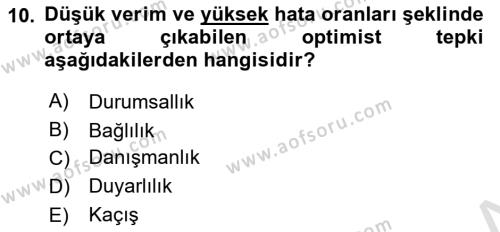 Örgütsel Davranış Dersi 2020 - 2021 Yılı Yaz Okulu Sınavı 10. Soru