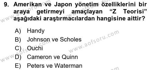 Örgütsel Davranış Dersi 2020 - 2021 Yılı Yaz Okulu Sınavı 9. Soru