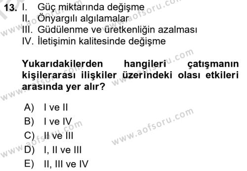 Örgütsel Davranış Dersi 2021 - 2022 Yılı Yaz Okulu Sınavı 13. Soru