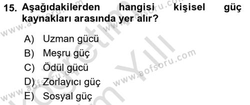 Örgütsel Davranış Dersi 2021 - 2022 Yılı Yaz Okulu Sınavı 15. Soru