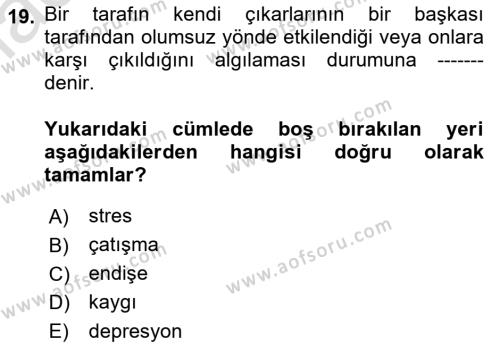 Örgütsel Davranış Dersi 2021 - 2022 Yılı Yaz Okulu Sınavı 19. Soru