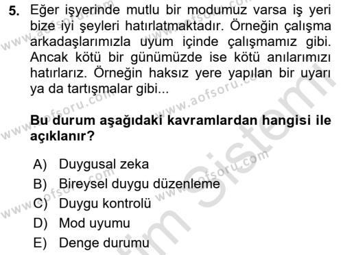 Örgütsel Davranış Dersi 2021 - 2022 Yılı Yaz Okulu Sınavı 5. Soru